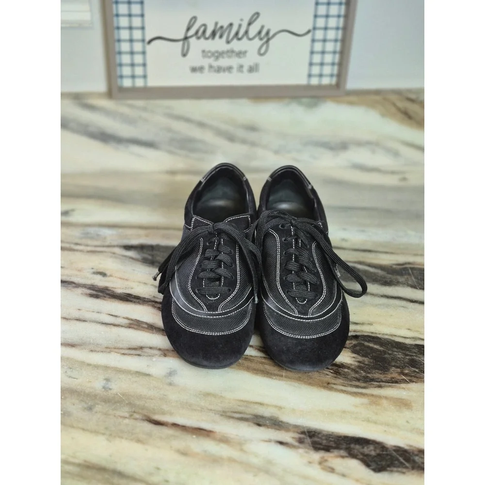 Salvatore Ferragamo Black Suede Mesh Sneakers SL 03625 Italian Womens 7 B